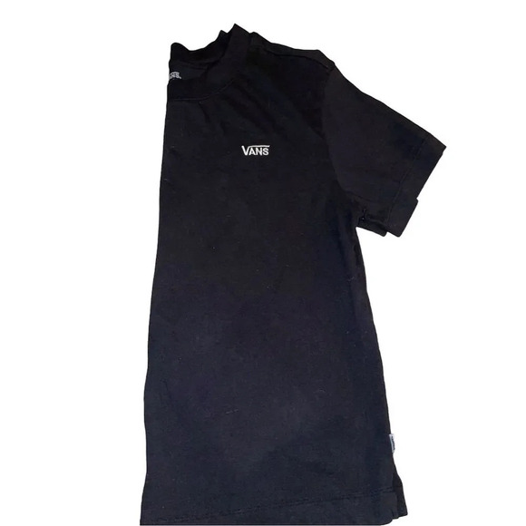 Vans Women's XL Black Cropped Crew Neck T-Shirt Small Logo Checkered Detail - Picture 2 of 9